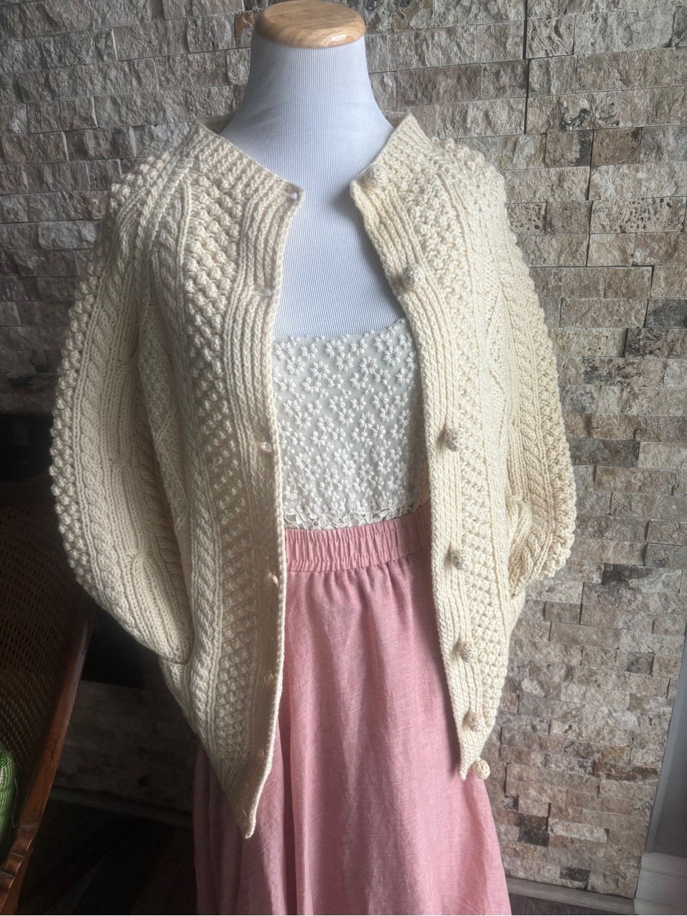 Cream Cable-Knit Button Cardigan Sweater - Women's - Picture 2 of 6